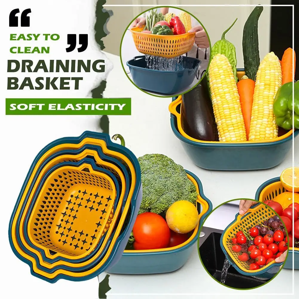 6 Piece Set Double Layered Household Vegetable Washing Vegetable Multi Functional Basket Basket Basin Drain Kitchen Fruits X8H9