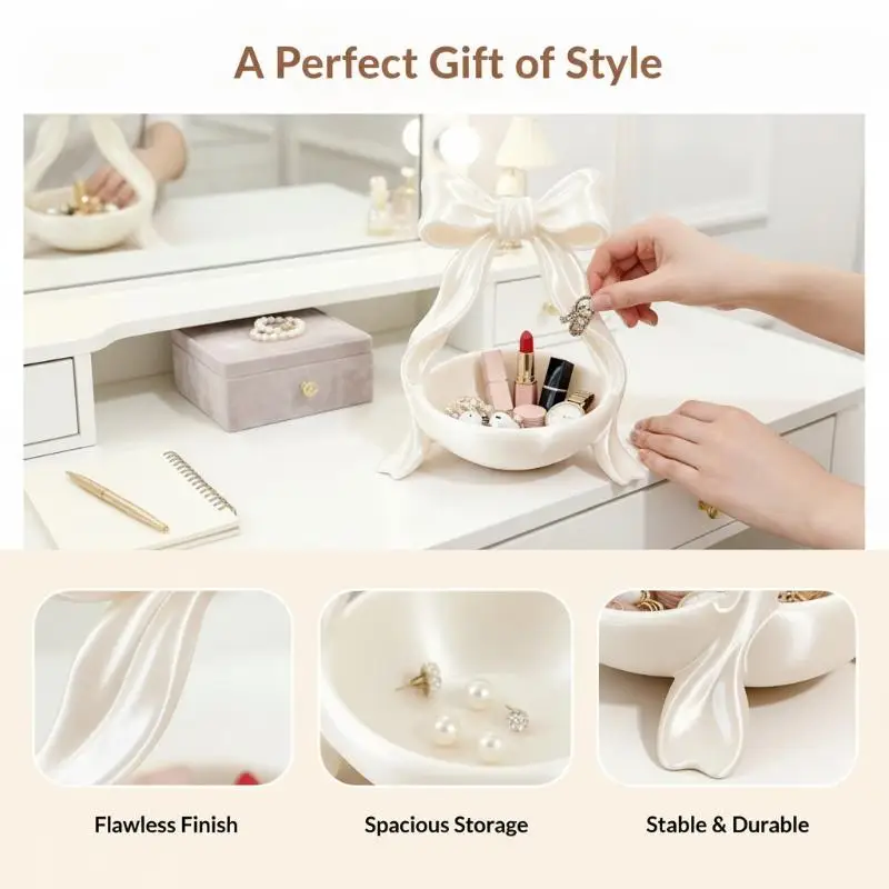 1 Stück Luxus-Make-up-Organizer, 3D-gedrucktes Desktop-Dekorationsstück, Ins-Schmuck-Displaybox, Schleifen-Aufbewahrungsbox – Detail 7