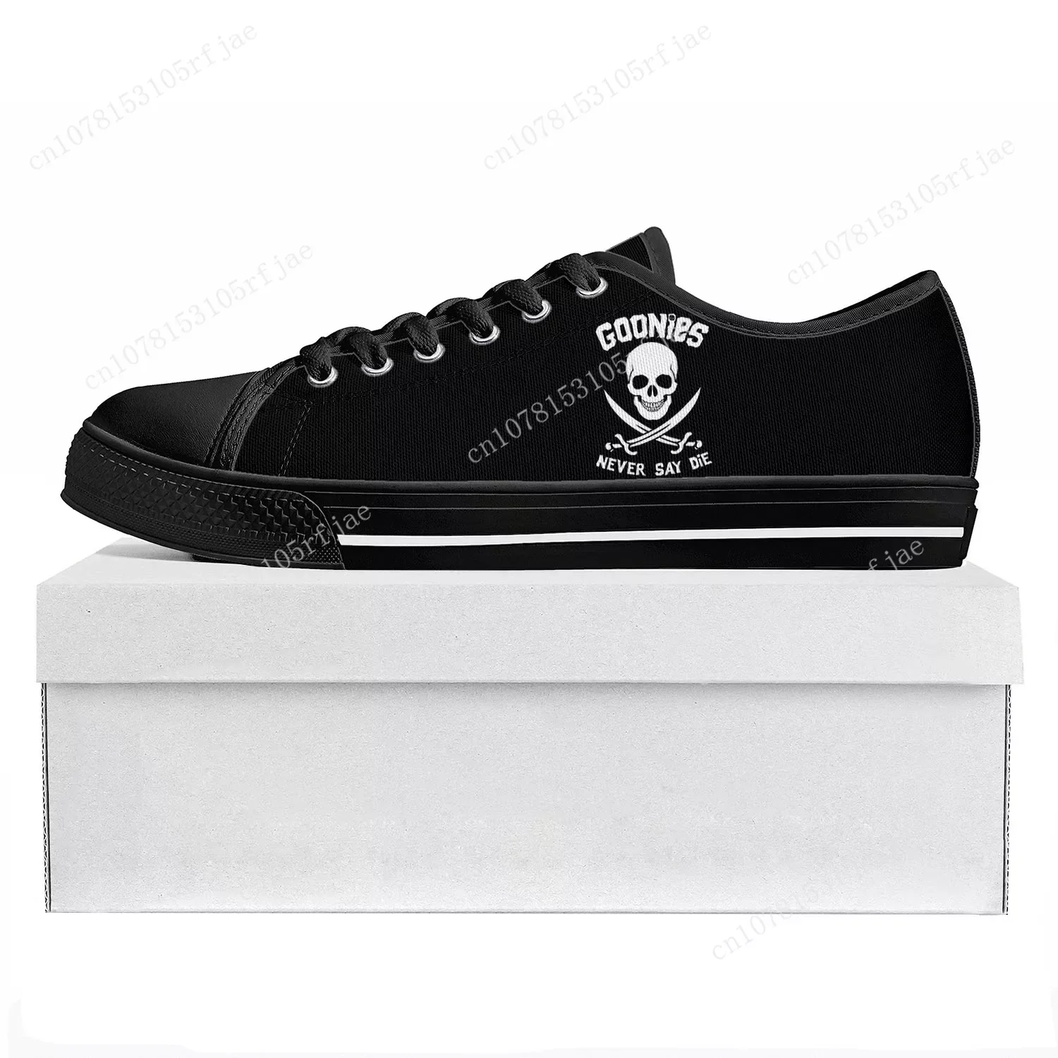 

Goonies Never Say Die Skull Pirate Rock Low Top High Quality Sneakers Mens Womens Teenager Canvas Sneaker Couple Custom Shoe