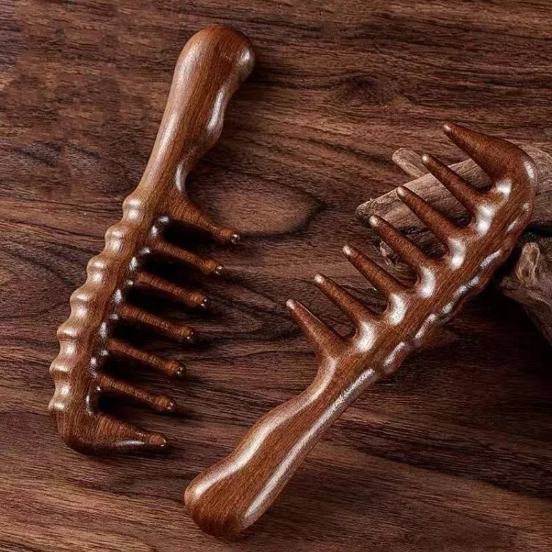 Natural Sandalwood Comb Wide Tooth Anti-Static Head Scalp Scraping Massage Wooden Comb for Long Thick Straight Curly Hair