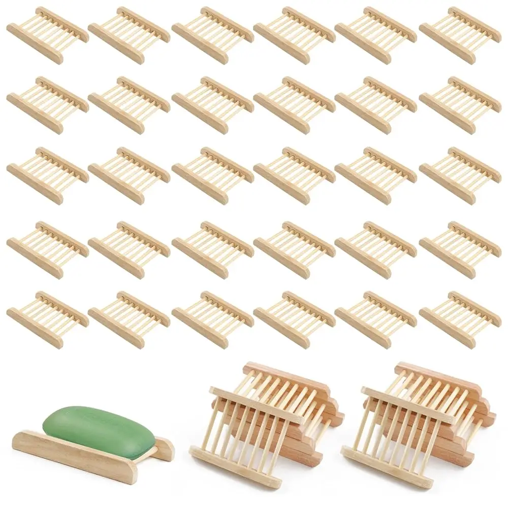 

Free Shipping-30 Pack Bamboo Soap Holders Wooden Soap Dishes, Self Draining Soap Dishes Bar Soap Holder Tray Wooden Soap Savers,