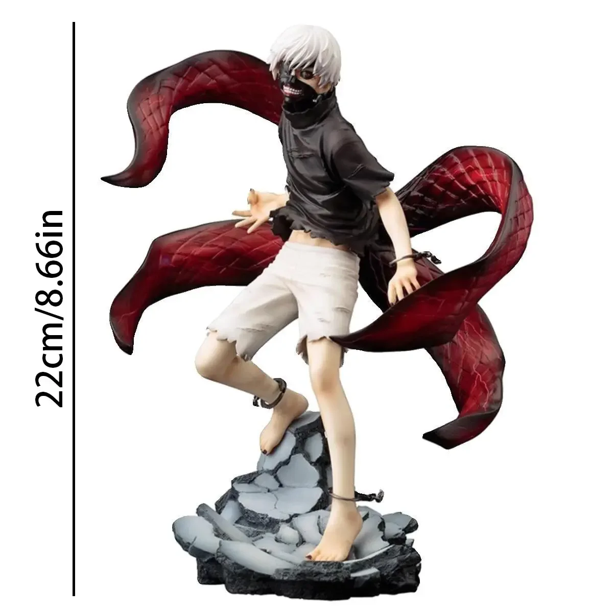 Tokyo Ghoul Kaneki Ken Anime Figure, Anime Character Statue, 8.66 Inch Collectible Statue, Replaceable Mask Head, Crawler Tentacle, Rock Base, Dark Comic Display Gift, Statue Figurines