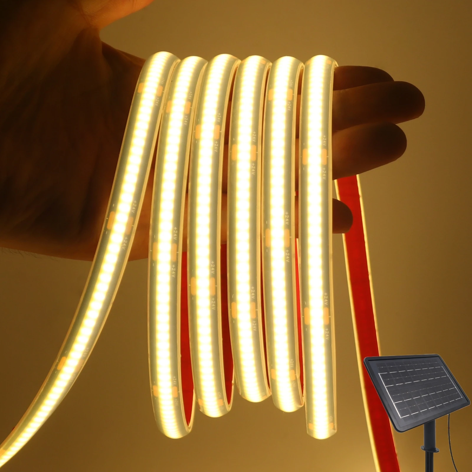 

COB Solar Neon LED Strip Lights 24V Outdoor Pool IP68 Waterproof Flexible Black PCB Tape Light Sign 320LEDs Tube Diode Lighting