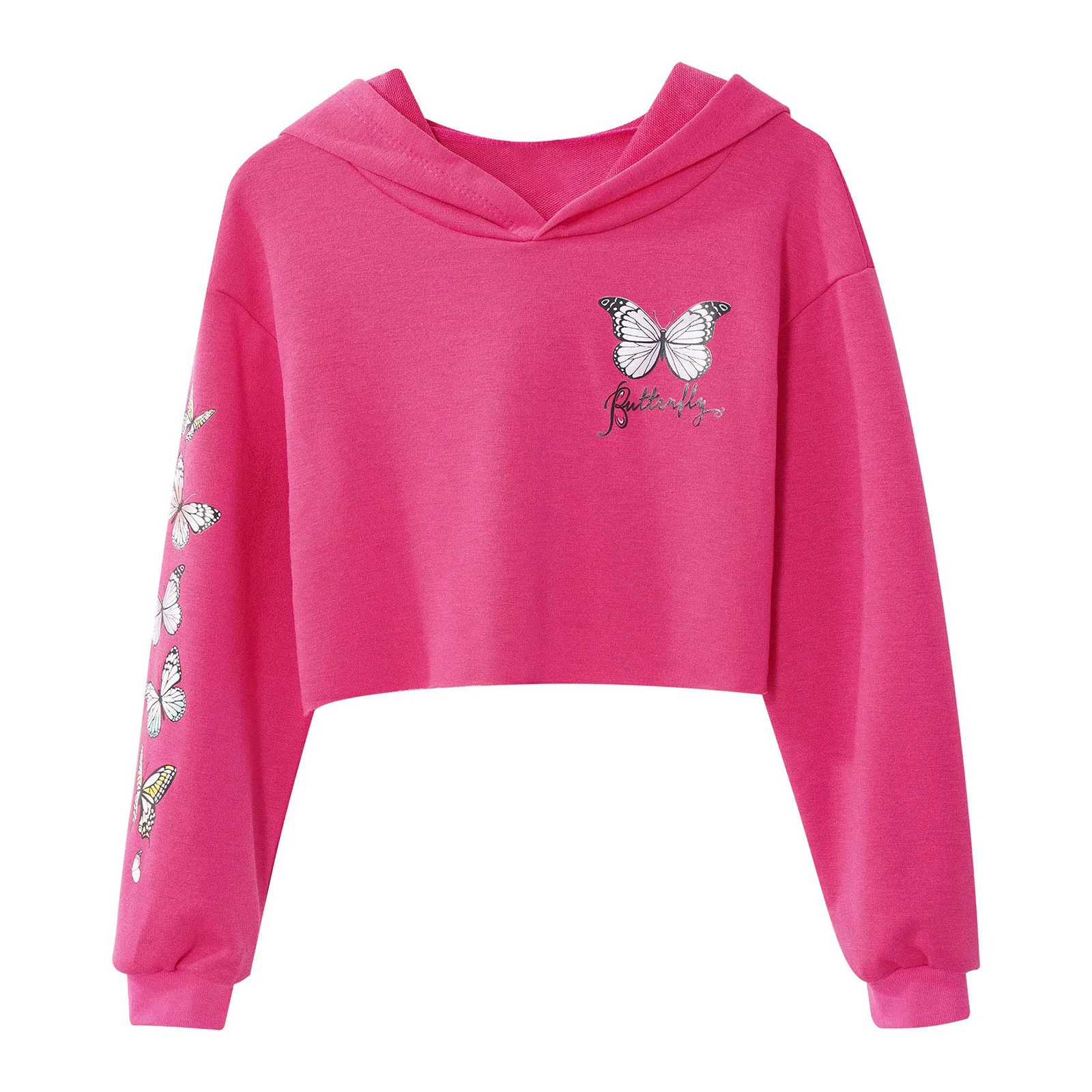 Sport Hoodies Kinder Mädchen Sport Sweatshirt Kinder Lange Ärmeln Schmetterling Print Gestellte Mit Kapuze Sweatshirts Tops für Fitness Gym