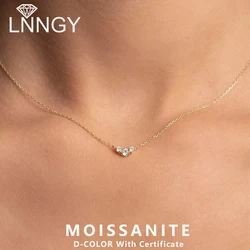 Lnngy 925 Silver Necklace for Women Men Three Stone Moissanite Pendant Necklaces Certificated Chain Link Fashion Neck Jewelry
