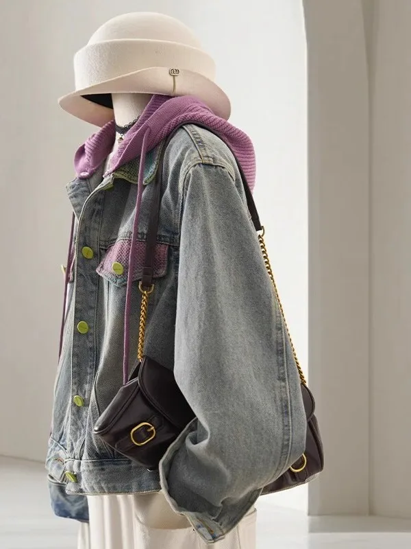 

plus Size 300 Pou College Sle Color Blo Hooded Denim Jaet Men Women Spring Autumn American Retro Loose Versatile Coat