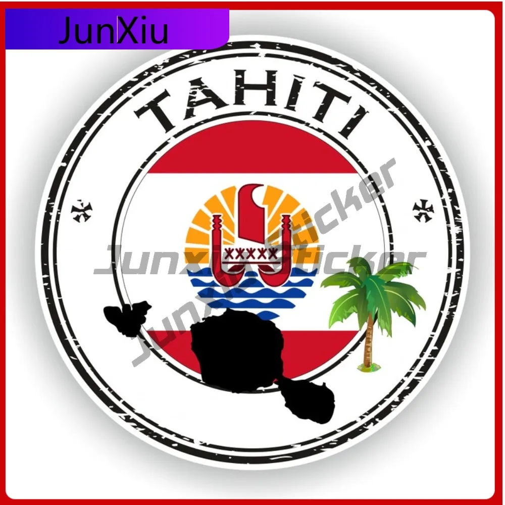 

Tahiti Seal Round Country Flag Emblem Style Creative Funny Vinyl Car Stickers Decals Anti Scratch Exterior Vinyl for Car Trunk