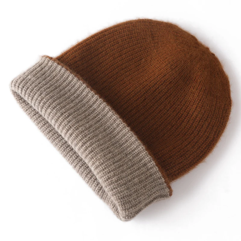 Women Hat 2023 Winter New 100% Cashmere Knit Headgears Soft Warm Hats Fashion Double Layer Thickening Cap High Qualit Lady Cap