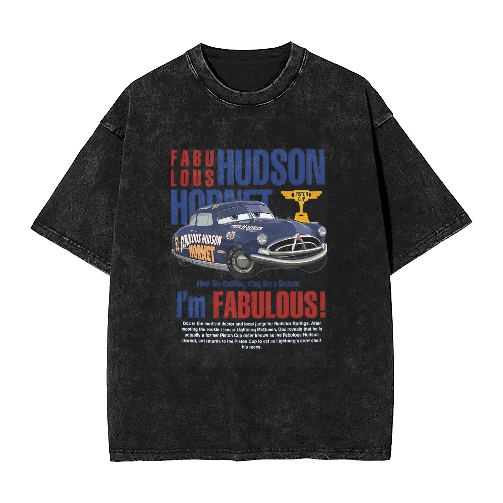 Hudsons i'm fabulous lighting car  Washed T Shirt Streetwear Hip Hop Casual T-Shirts mcqueen  Tees Men Short Sleeve