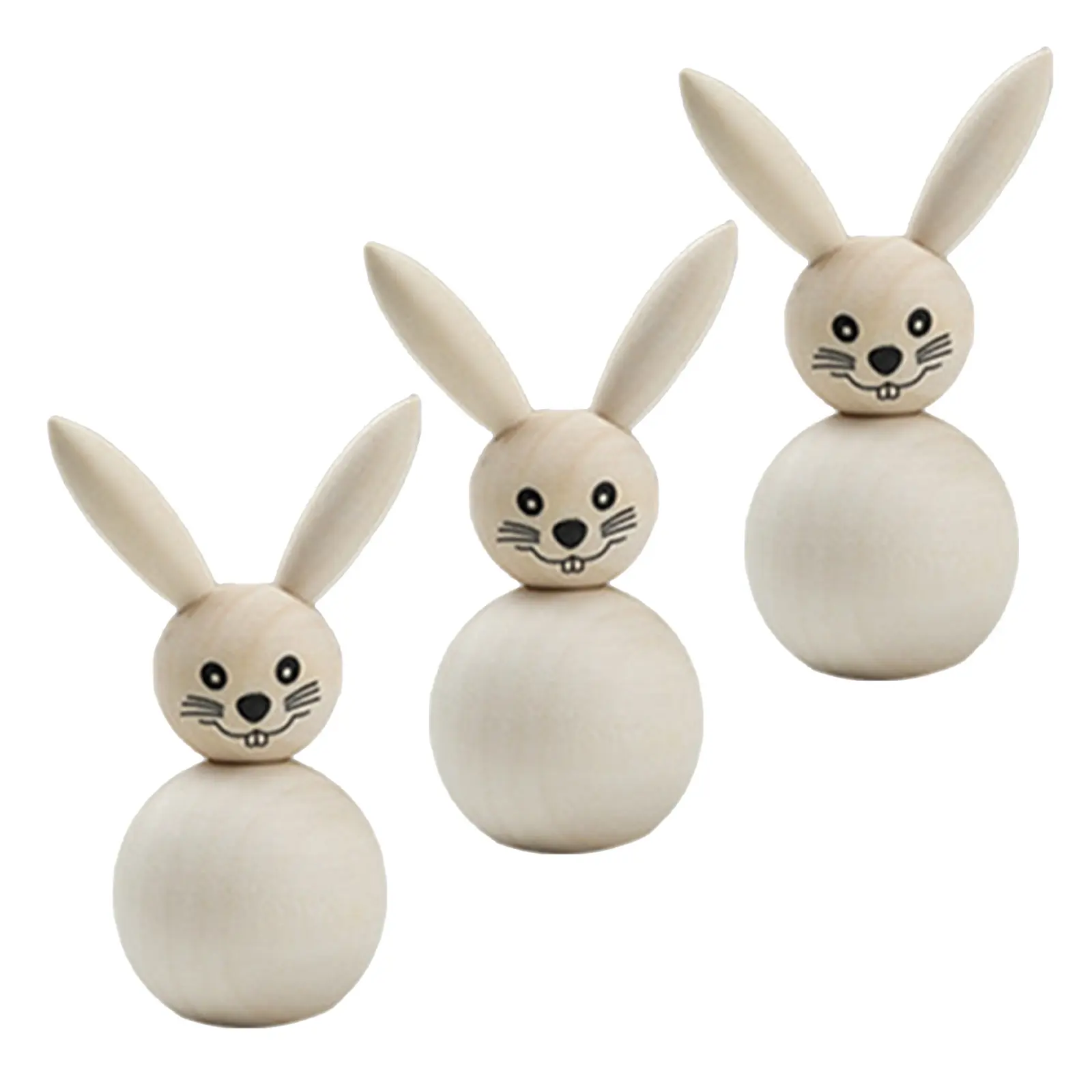 3Pcs Unfinished Wood Bunny Blank Wooden Rabbit Sculptures Easter Party Tray Decoration DIY Hand Paint Wood Bunny Easter Home