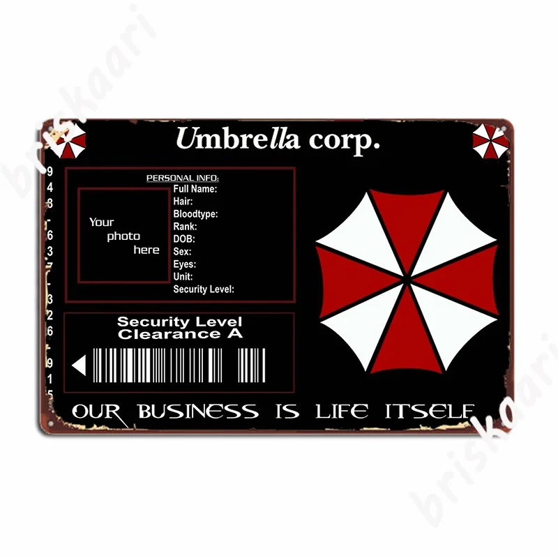 Umbrellas Corporation Id Card Template Metal Sign Plaques Party Cinema Living Room Vintage Tin Sign Poster