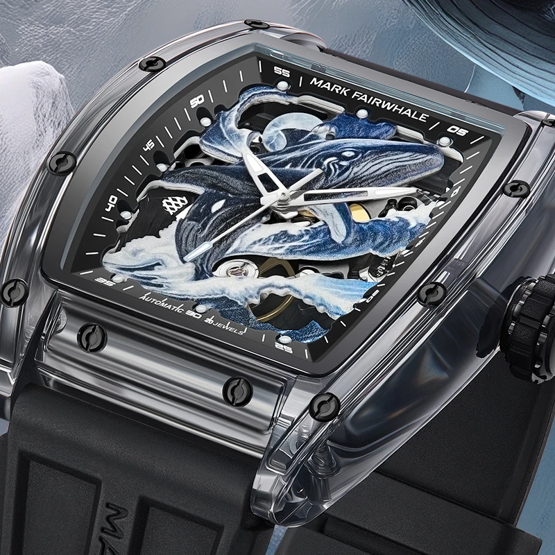 MARK FAIRWHALE FW-6880 Men's Automatic Tonneau Type Personality Kunpeng Pattern Dial Fashion Luminous Mechanical Watches