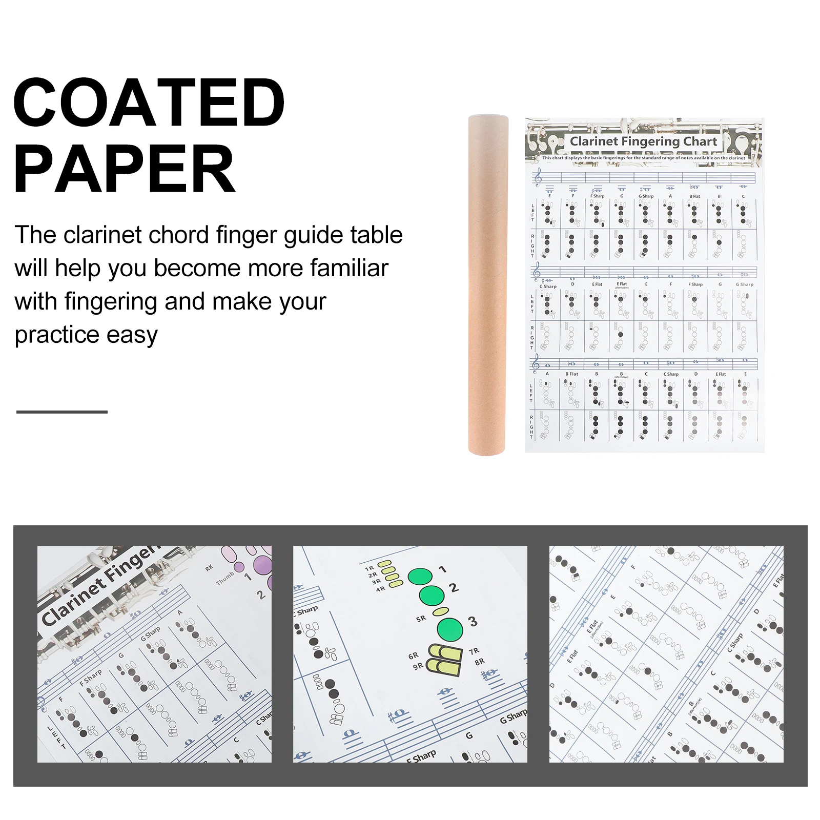 

1Pcs Clarinet Chord Chart Learning Tool Lightweight Durable Coated Paper Beginner Practice Guide Chord Poster Clarinet Poster