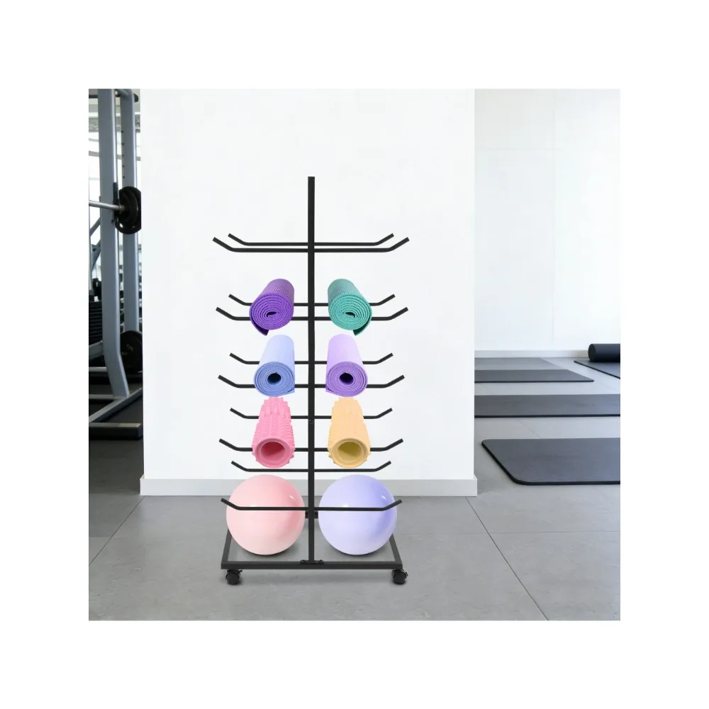 

Черный 5-слойный органайзер для ковриков для йоги 23.615.751.1 дюйма - железная конструкция, блокируемые универсальные колеса, двойная подвесная штанга