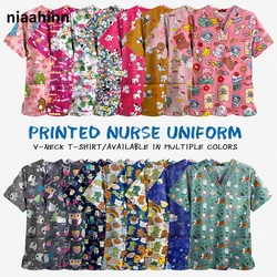 NiaaHinn Spa Doctor Nursing Blouse Surgical Uniform Tops Woman Medical Nurse T-shirt Beauty Salon Workwear Pet Doctor Scrub Tops
