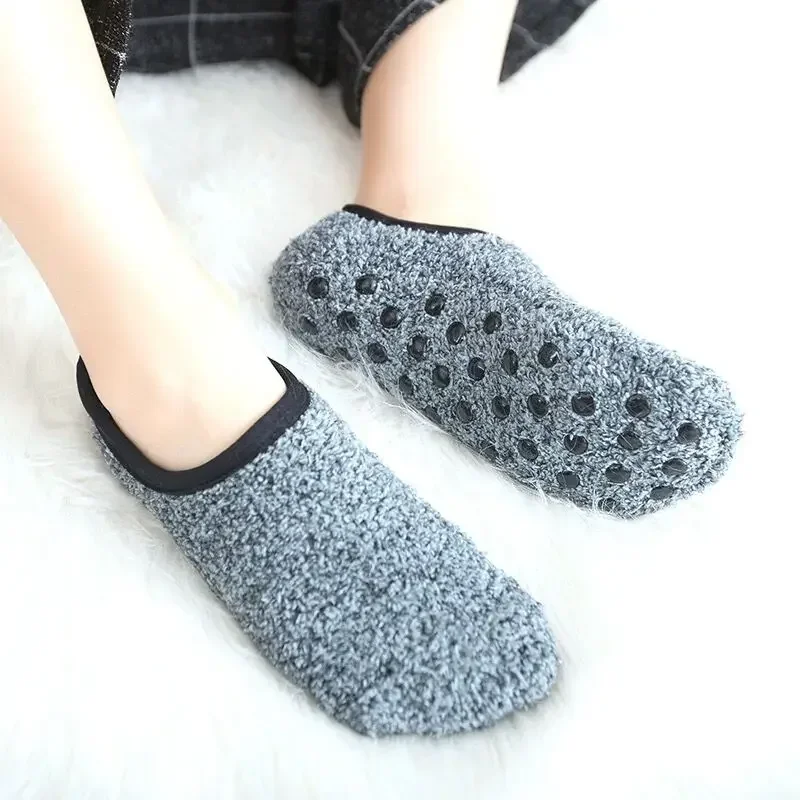 1/3Pairs Thickened Plush Socks Women Winter Warm Coral Fleece Sox Sleeping Slippers Silicone Non-slipInvisible Short Boat Socks