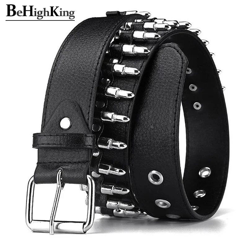 Rivet Hollow Bullet Decoration Belt Fashion Ladies Leather Studded Gift Man's Goth Rock Wild Adjustable Women Punk Black Belt