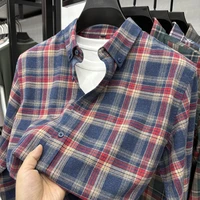 Camisa a cuadros cepillada de algodón, nuevo artículo de otoño e invierno, camisa a cuadros de algodón puro, camisa de moda para hombre