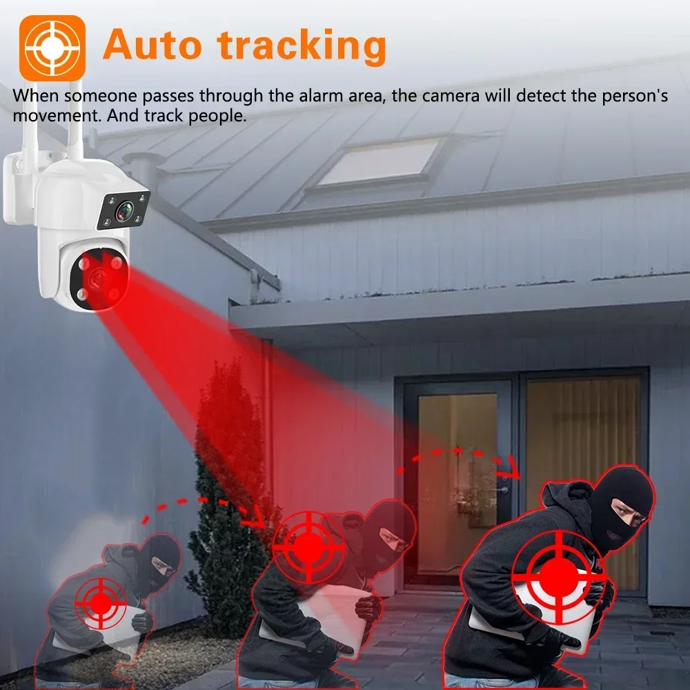 4K 8MP Wifi PTZ Camera Dual Lens IP CCTV Video Surveillance Camera Ai Human Detect Auto Tracking Night Vision Outdoor Waterproof