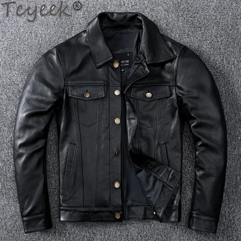 Tcyeek Mens Cowhide Leather Coat Spring Autumn Men Clothing Genuine Leather Jacket Men Coats and Jackets Casaco Masculino Zm2401