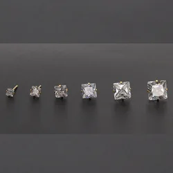3-8mm 316 L Stainless Steel Square Clean Zircons Stud Earrings For Men Women 4 Prong Tragus Cartilage Piercing Earrings Jewelry