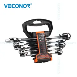 5Pcs Ratchet Wrench Set Multi Tools Mirror Polished 72-Tooth Fixed Head Rack Packed