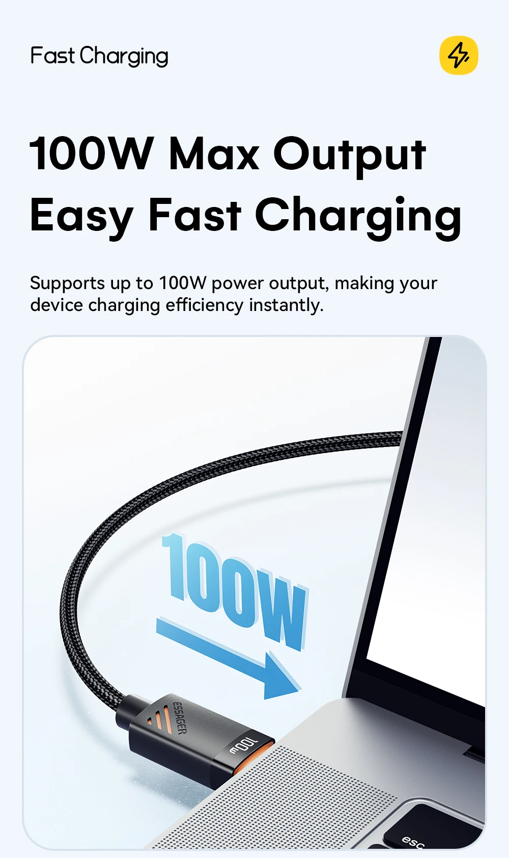 Essager 3-in-1 100 W Multi-USB-C-Ladekabel für Apple iWatch iPhone 16/15/14/13 Pro mit Typ-C-Lightning-Schnellladekabel – Detail 4