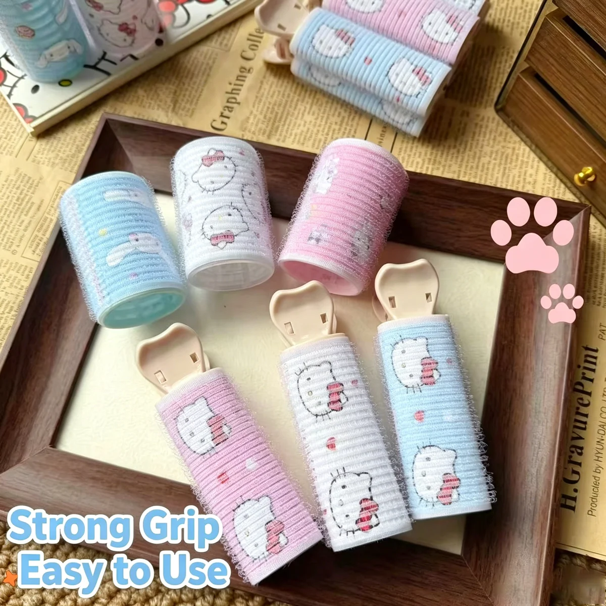 Cute Sanrio Heatless Hair Curler Set — Air-Bang Curlers (with Clips), Effortless Overnight Styling Tools for Root Volume.