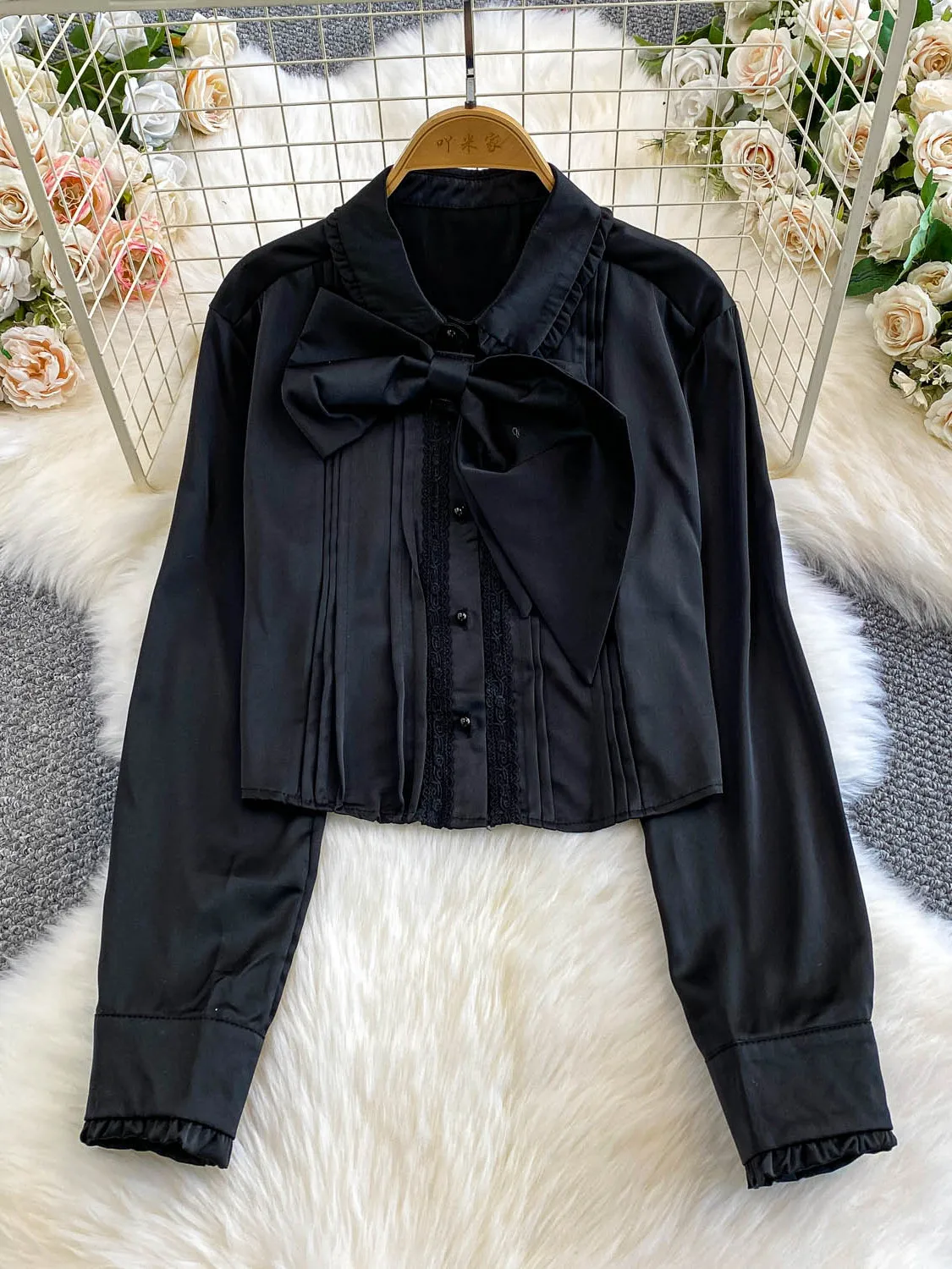 Dolce nodo bambola colletto slim fit ort irt donna pizzo pred piega autunno faion casual lungo Sve Top