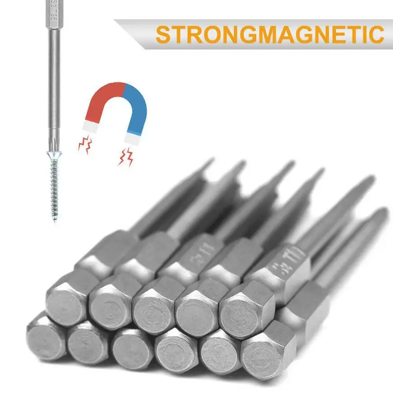 11Pcs Torx Screwdriver Bit Set Tamper Proof Security Magnetic Bit Set T6T40 Magnetic Torx Shank Screwdriver Electric Drill Tool