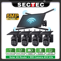 Sectec 5MP Solar Powered Camera WIFI Wireless 4 Cam-Kit 360° Pan Tilt Auto Tracking Home Security CCTV
