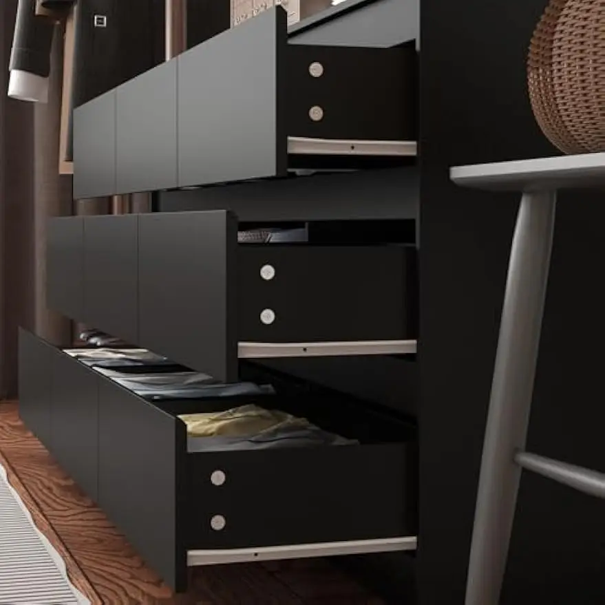 [سعر مخفض! ] خزانة ذات 9 أدراج لغرفة النوم مع أدراج عميقة وخزائن خشبية كبيرة الحجم وخزانة ذات أدراج بدون مقبض، عصرية