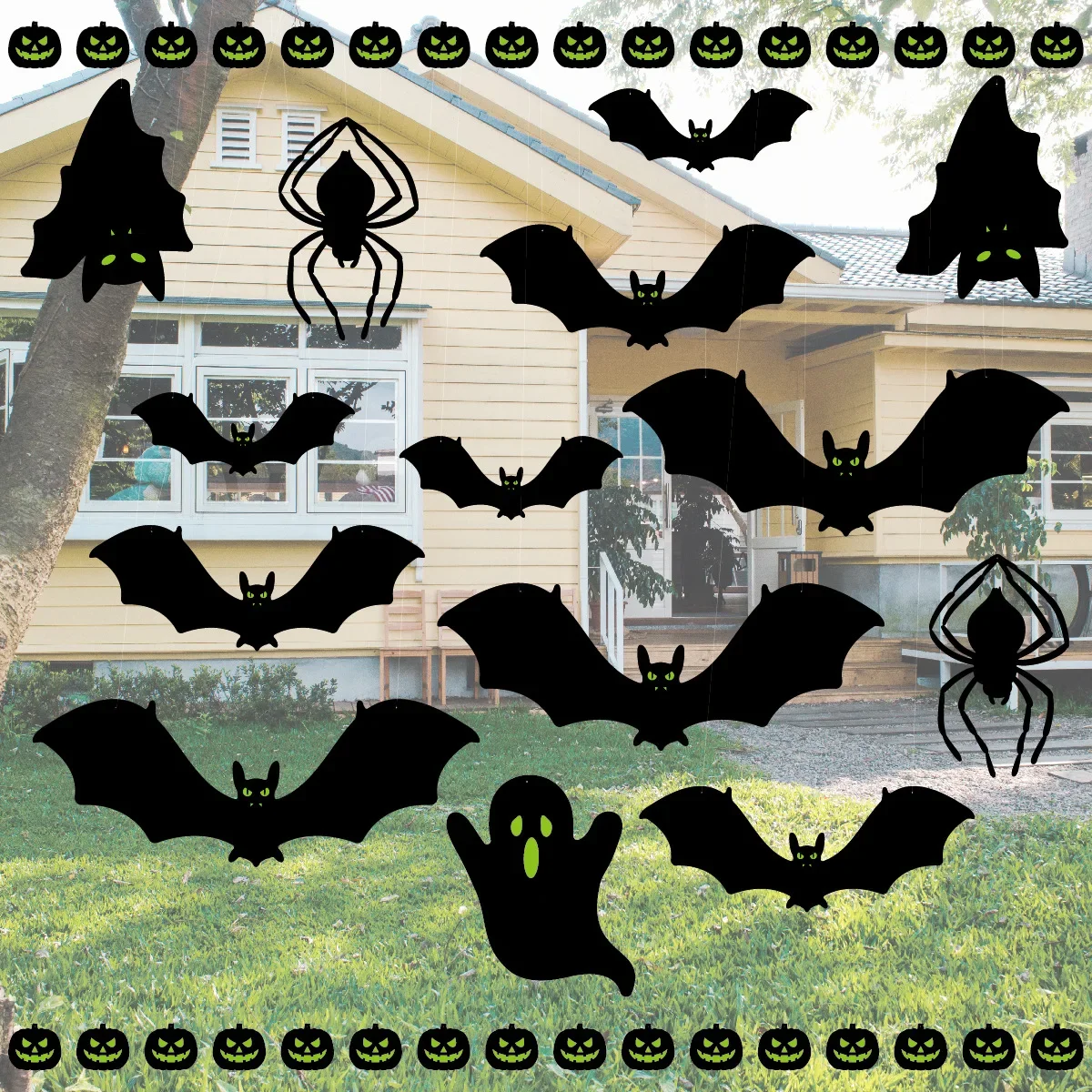 Bats with Glowing Eyes Eerie Spider Sticker for Halloween Decor Party Prop Indoor Outdoor Ornament for Walls Ceiling Stairs Door