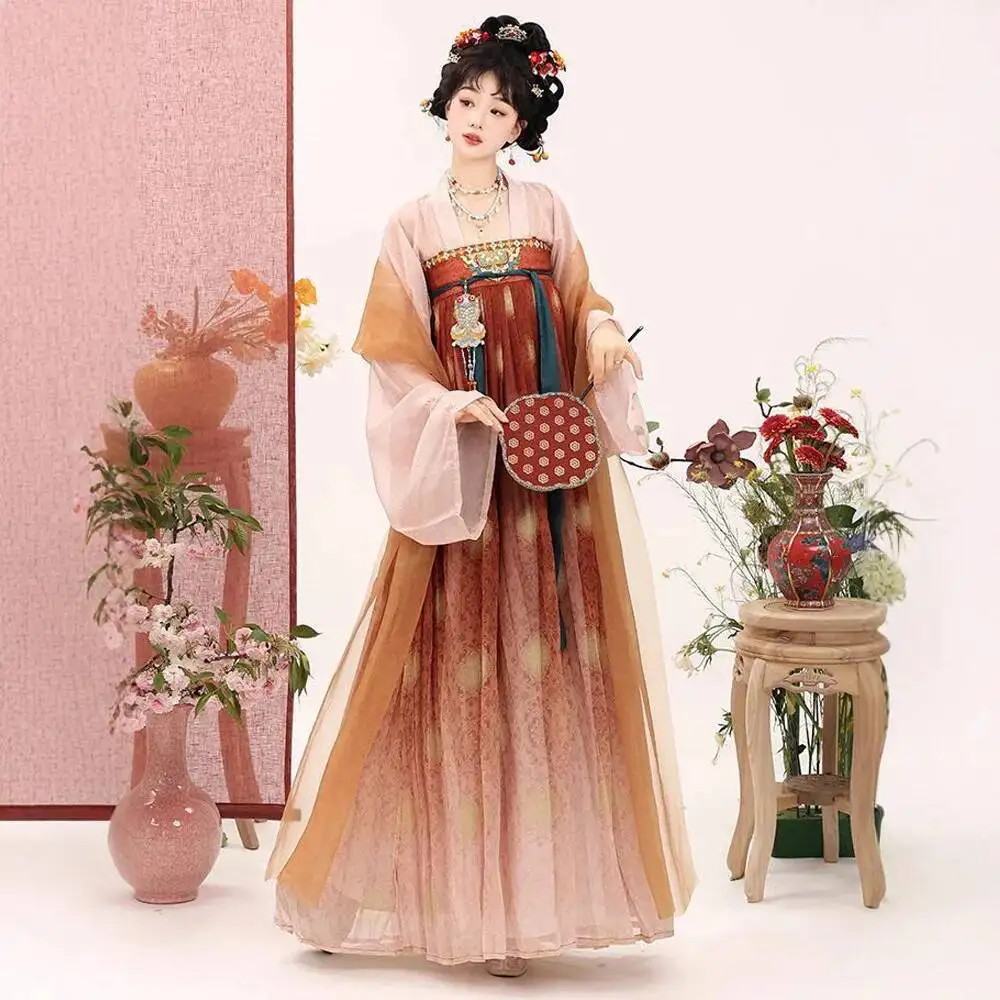 

Original Hanfu women's Tang Dynasty-style restored chest-length tunic skirt Chinese-style daily suit, including a scarf