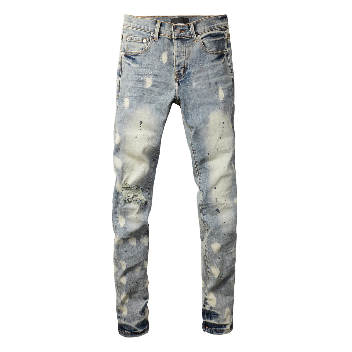 Men's High Streetwear Purple Distressed Light Blue Stretch Skinny High Qaulity Brand Holes Ripped Jeans y2k pants