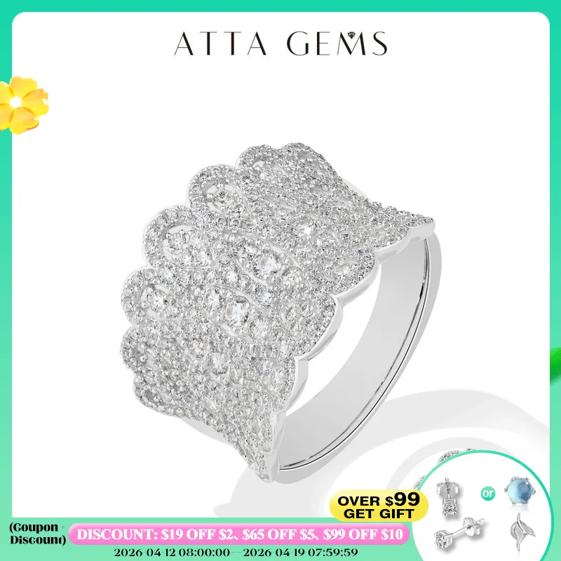 

ATTAGEMS Luxury Paved Moissanite Rings forWomen 925 Sterling Silver Wavy Statement Engagement Ring Bridal Cocktail Party Jewelry