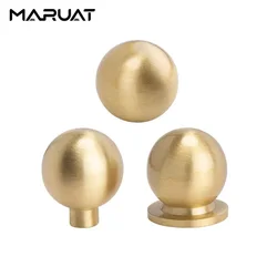 MARUAT Brass Antique Cabinet Handles Knobs and Handles for Drawers Round Solid Wardrobe Dresser Table Closet Knobs Golden Nordic