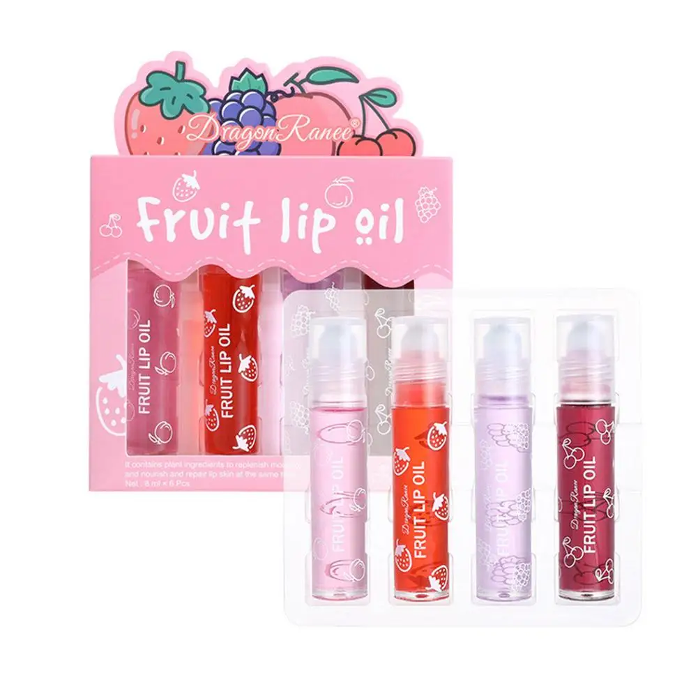 Lipolie Roller Kraal Hydraterende Vloeibare Fruit Hydraterende Lipgloss Olie Voor Make-Up 4 Stks/doos W6e0