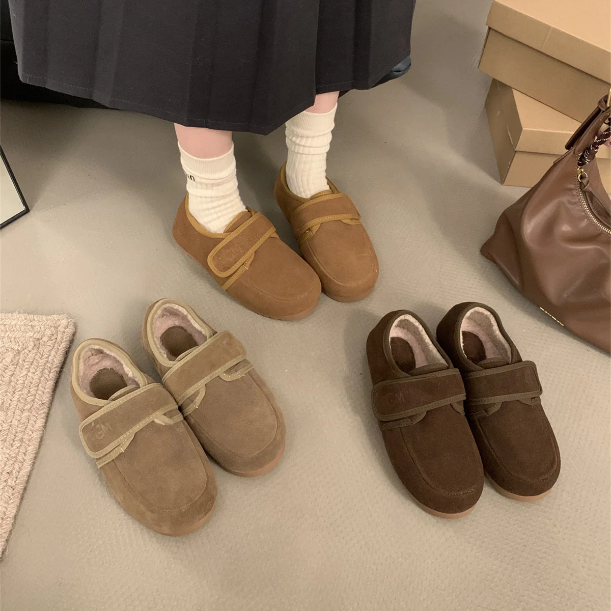 Increas Height Casual Woman Shoe Clogs Platform Loafers Fur Autumn Round Toe Slip-on Creepers Winter Fall Slip On Leisure Increa