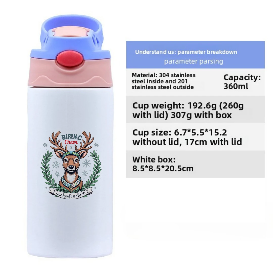 304 tasse thermique en acier inoxydable tête de cerf de dessin animé avec motif de collier tasse de paille pour enfants BIRUAC tasse de paille mignonne chaude Chris
