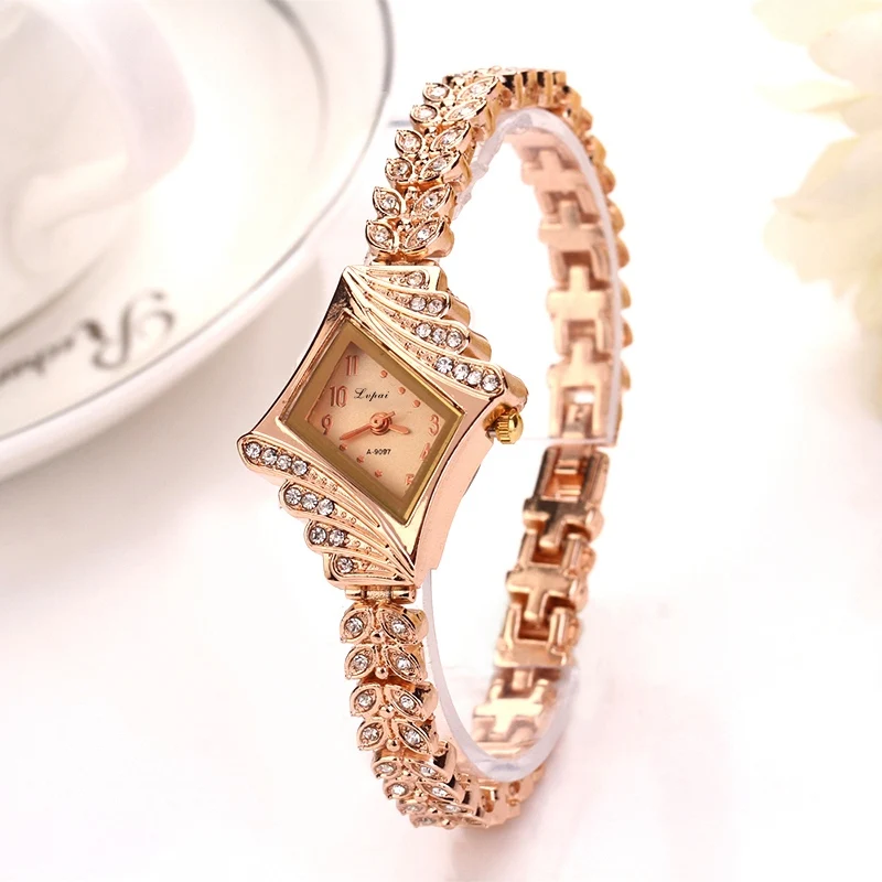 Women Watches Luxury Crystal Bracelet Gemstone Wristwatch Dress Watches Women Ladies Gold Watch Fashion Female Brand Watch