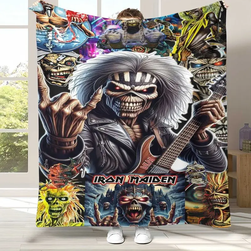 Retro I-Iron Maiden Metal Band Flannel Blanket,Ultra Soft Warm Plush Throw for Home Bedroom Bed Sofa Cover Office Camping Picnic