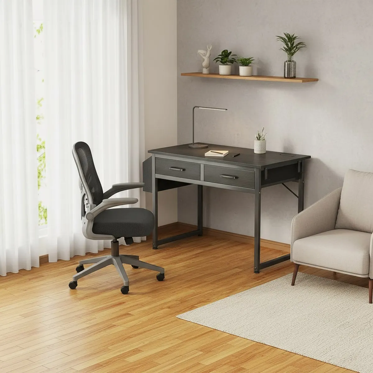 Compact 32 Inch Writing Desk with Fabric Storage Drawers for Small Spaces