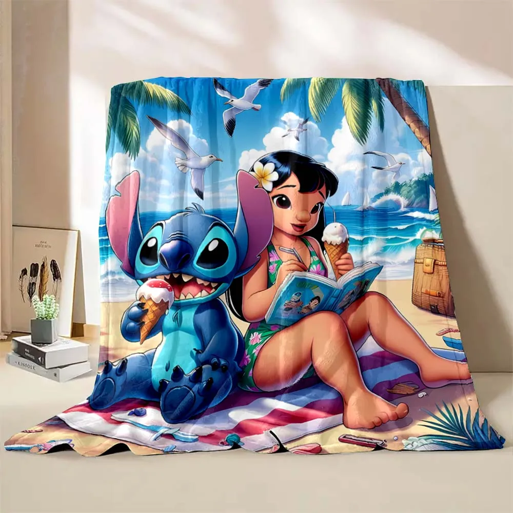 Disney Lilo & Stitch Cartoon Flannel Blankets Anime Soft Fluffy Plush Blanket Sofa Office Quilt Throw Picnic Beach Towel Dumbo