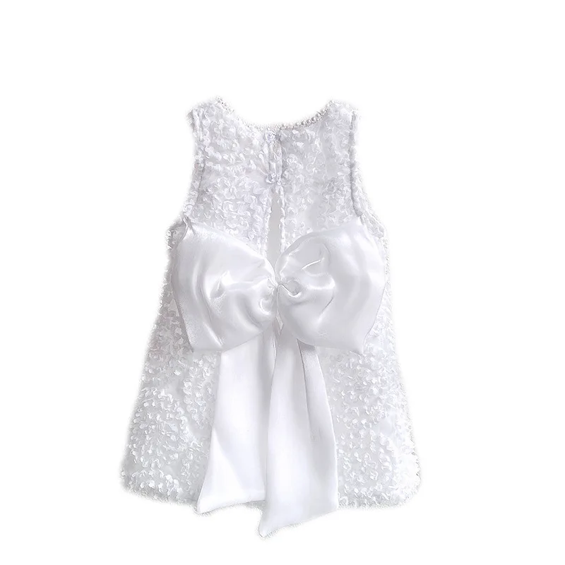 Girls Dress Summer Girls Solid Color Three-dimensional Flower Pearl Collar Back Bow Princess Dress  Ropa De Niña  Vestidos