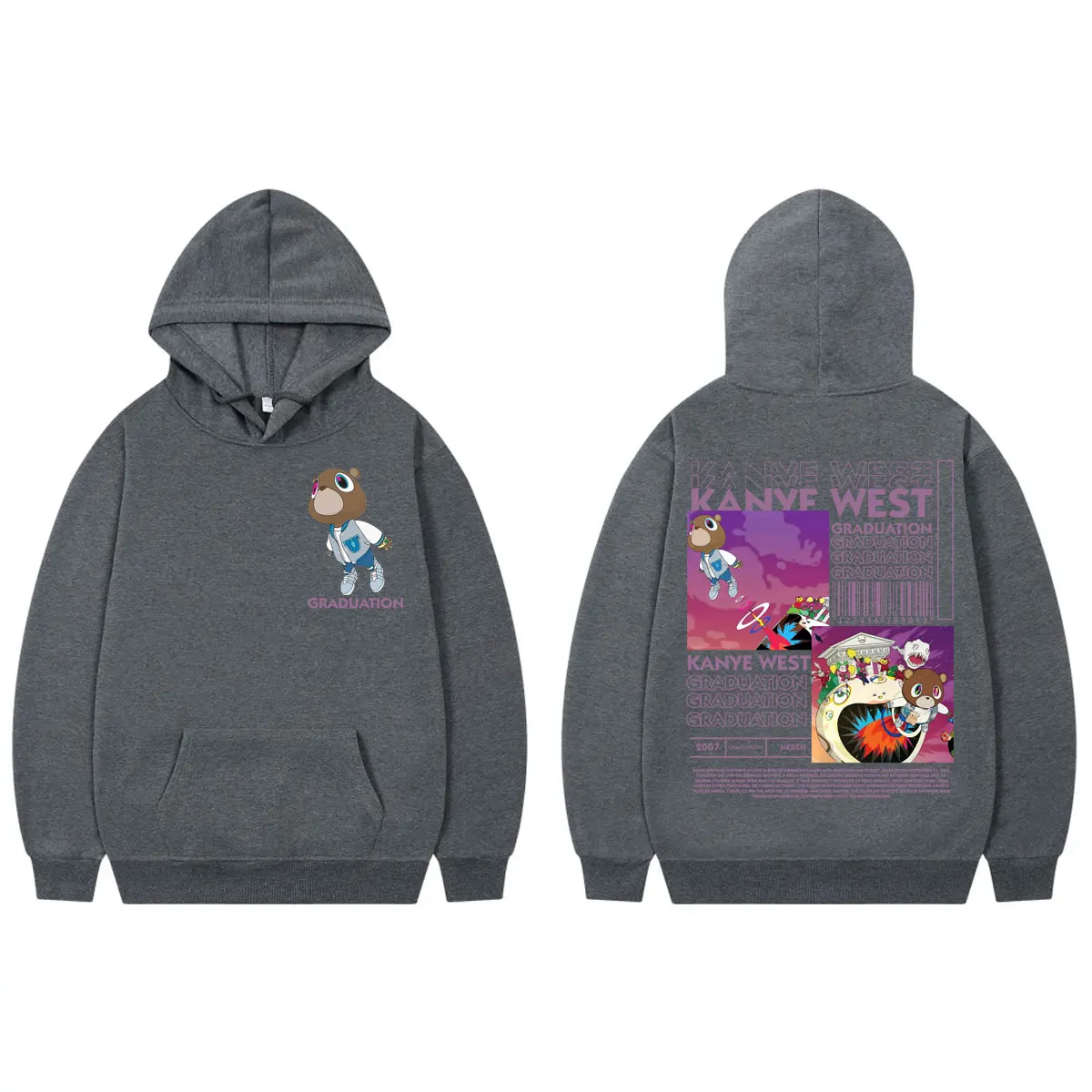 Rapper Kanye West Graduation Album Merch Hoodies Fashion Hip Hop Hooded Sweatshirts Men's Women's High Quality Fleece Pullovers