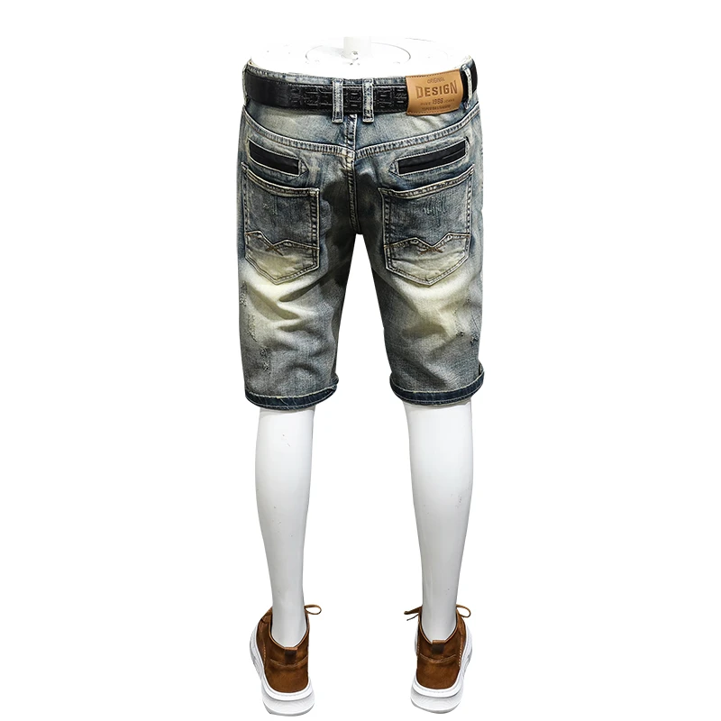 

JXN823 Korean version of the summer thin section of retro old stretch broken holes denim shorts men tide five trousers