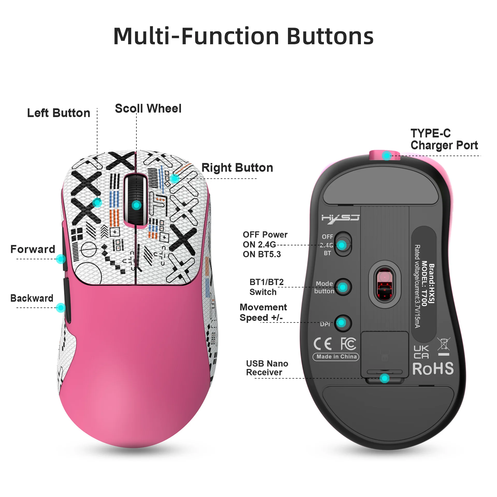 Three-mode wired wireless mouse BT5.3 lightweight 10000dpi gaming mouse