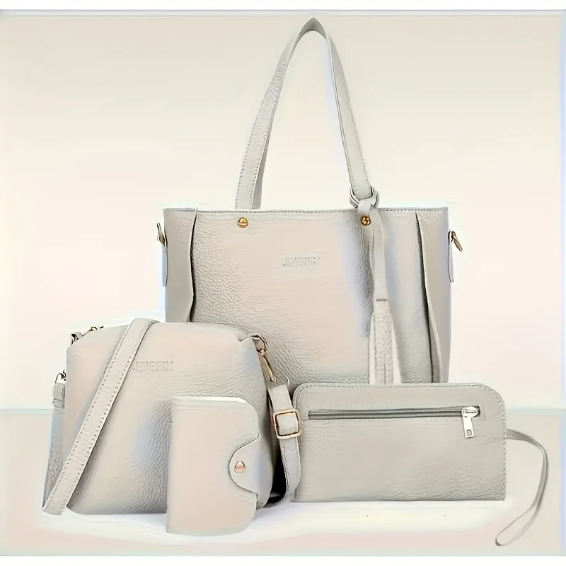 4 Stück elegante minimalistische Damen-Umhängetasche, Handtasche, Umhängetasche, Damen-Aufbewahrungstasche, Weihnachtsgeschenk, synthetisch, Reißverschluss – Detail 8