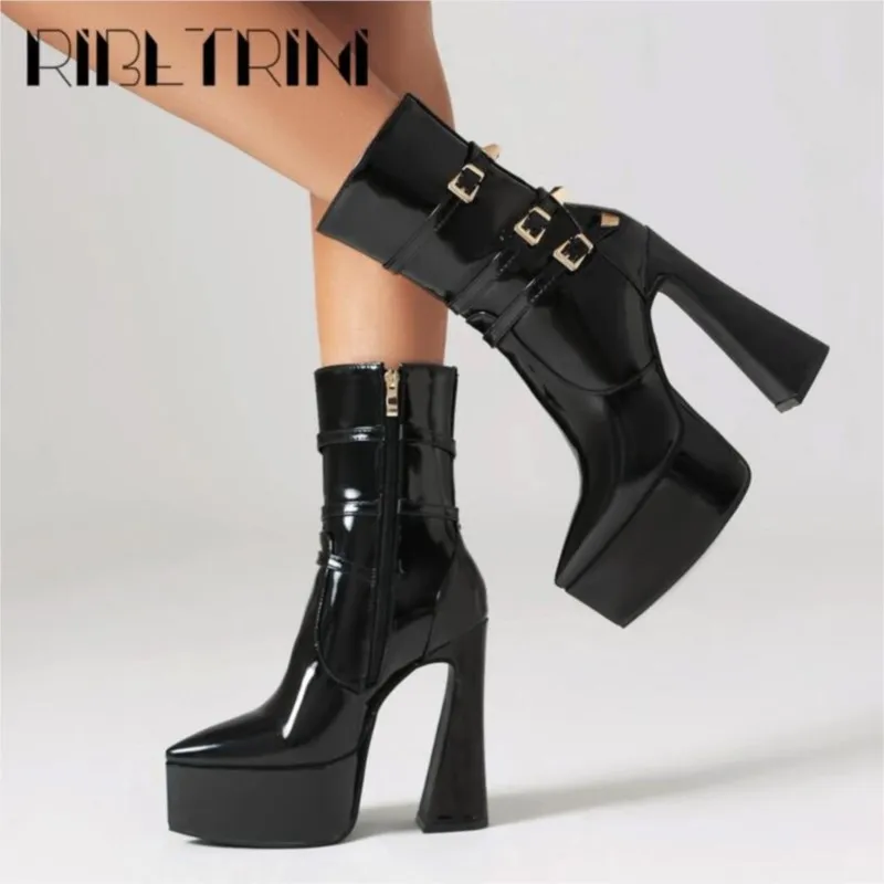 High Heeled Women Combat Boots Chunky Pointed Toe Ankle Platfom Shoes Trendy Luxury Fashion Cool Elegant Design women's Boots